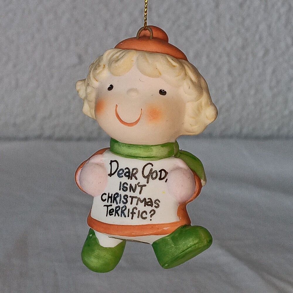 Vintage 1980s Enesco Dear God Christmas Ornaments Boy